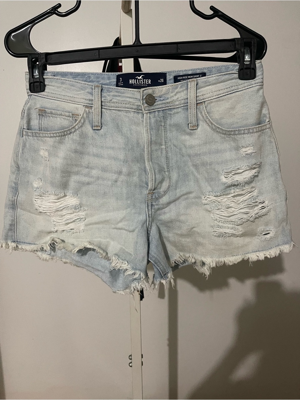 Hollister Pale Blue Distressed Denim High Rise Mom Shorts